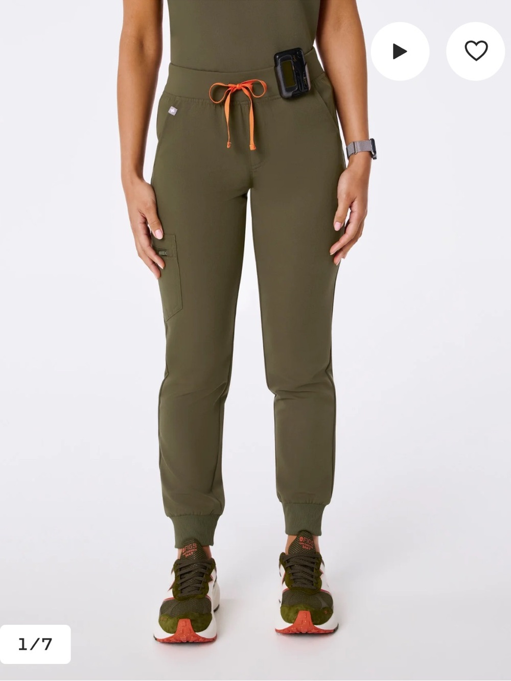 Figs Olive Zamora size L-Petite Jogger Pants with orange Drawstring - Women